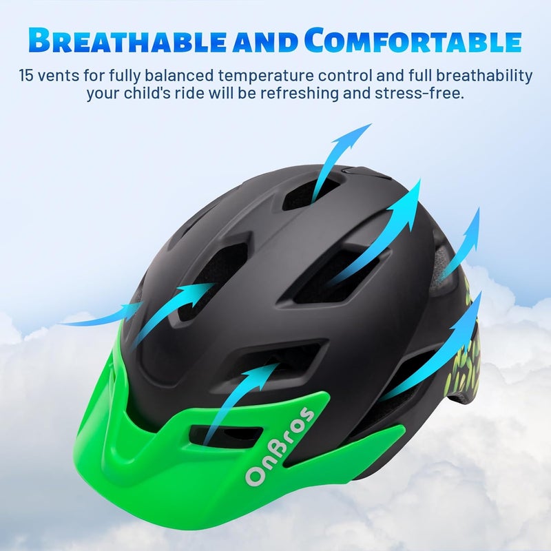 OnBros Kids Bike Helmet - Bike Helmets for 5-14 Boys or Girls with Visor, Children Bicycle Helmet for Skateboard Mountain Scooter Road Cycling, Lightweight and Adjustable 50-57CM - Image 5